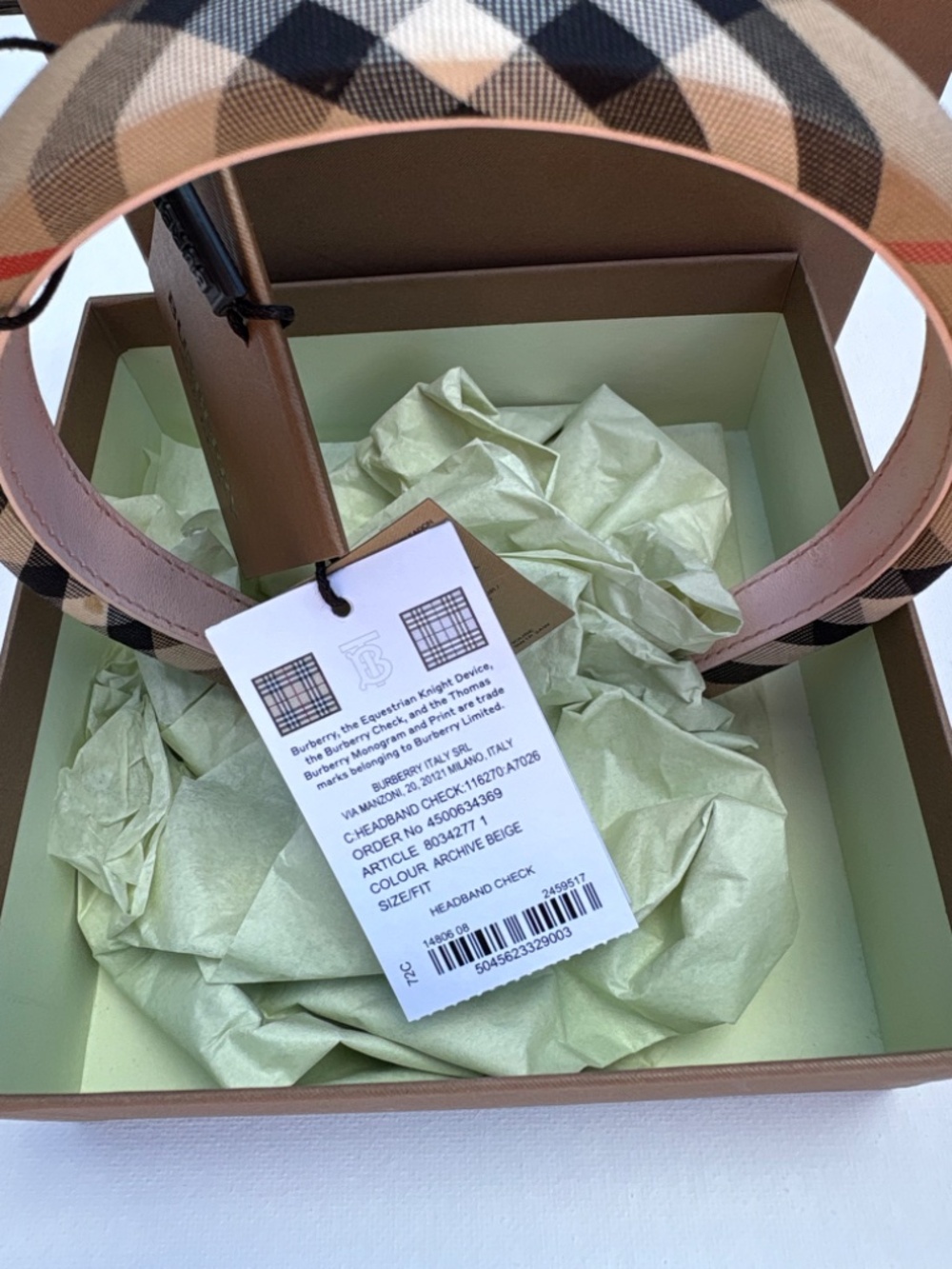 Burberry Kids Check Headband Archive Beige w/ Box & Tags - Picture 3 of 5